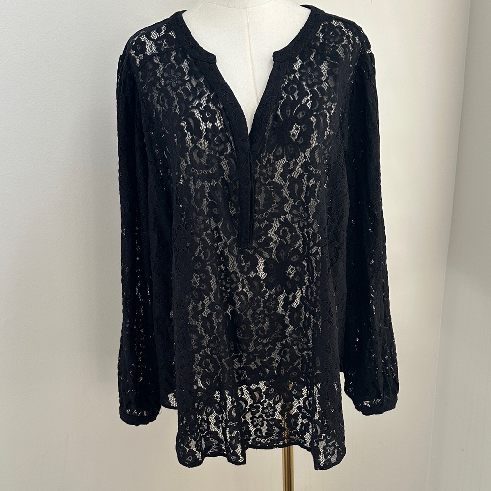 Torrid Womens 3 Black‎ Romantic Lace Whimsigoth Feminine Long Sleeve Blouse Goth